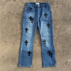 Levi's Classic Blue Denim Jeans with Cross Patches